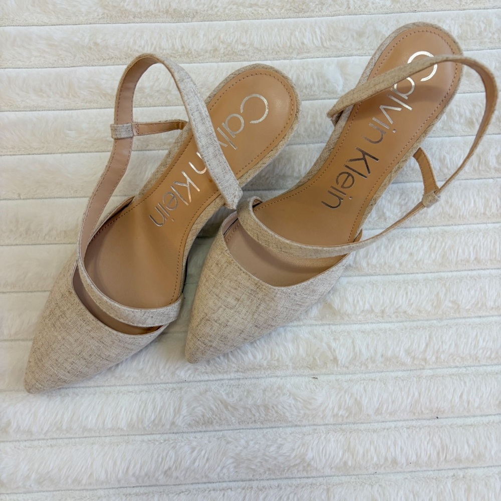 Calvin Klein Neutral Beige Pointed Slingback Flats